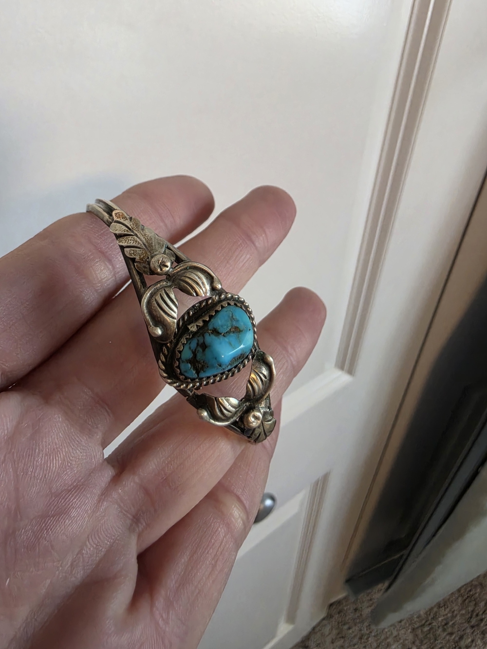 Turquoise Stone Silver Cuff Bracelet - Blue Turquoise - Picture 4 of 4
